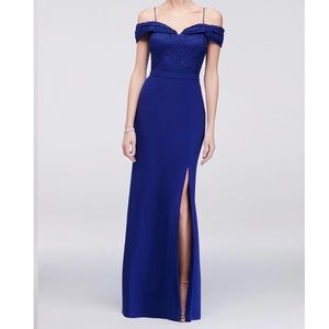 Glitter Lace and Jersey Off-The-Shoulder Dress